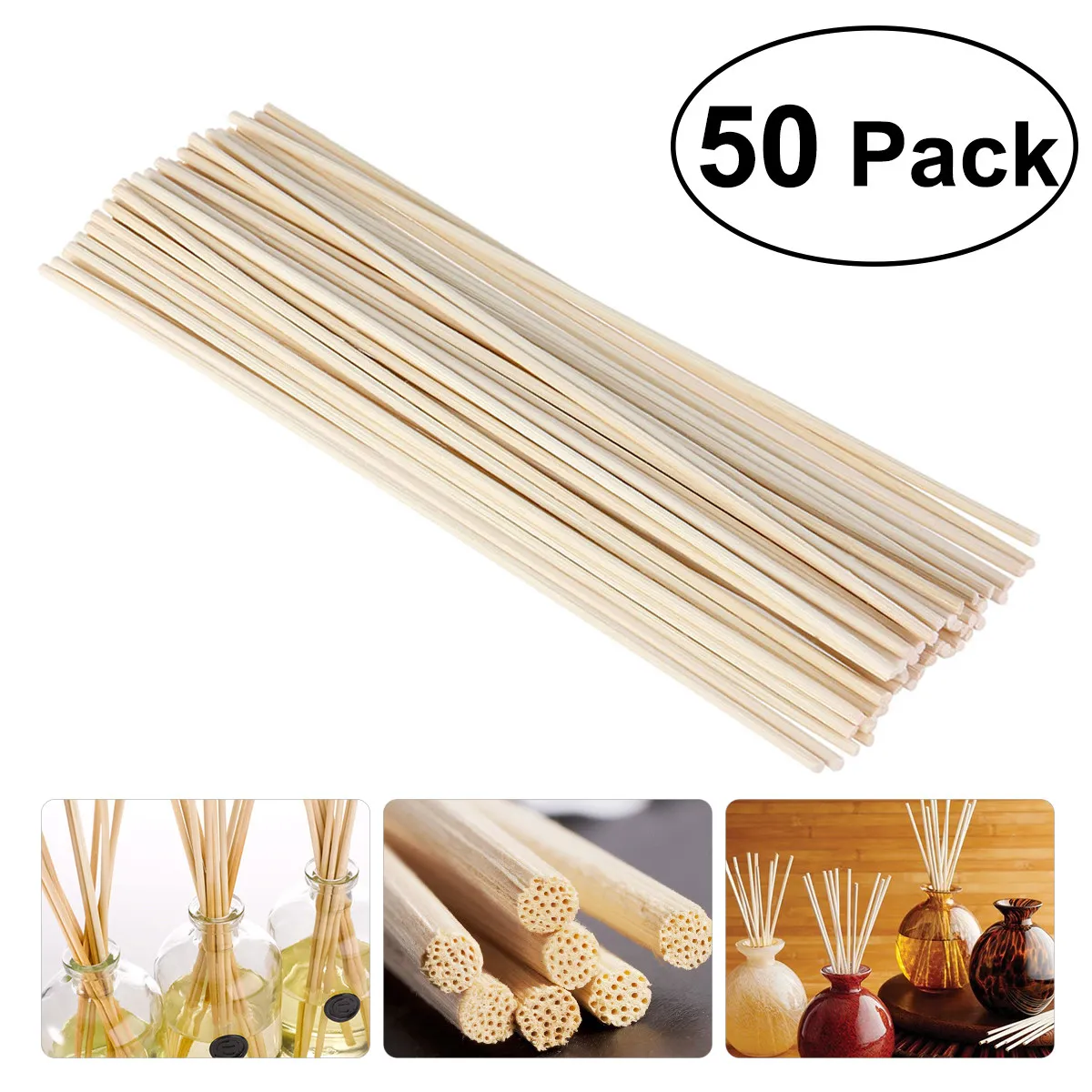 50Pcs Reed Diffuser Sticks Wood Color 24Cm Oil Diffuser Replacement Rattan for Home Scent Air Oil Duffuser Stick