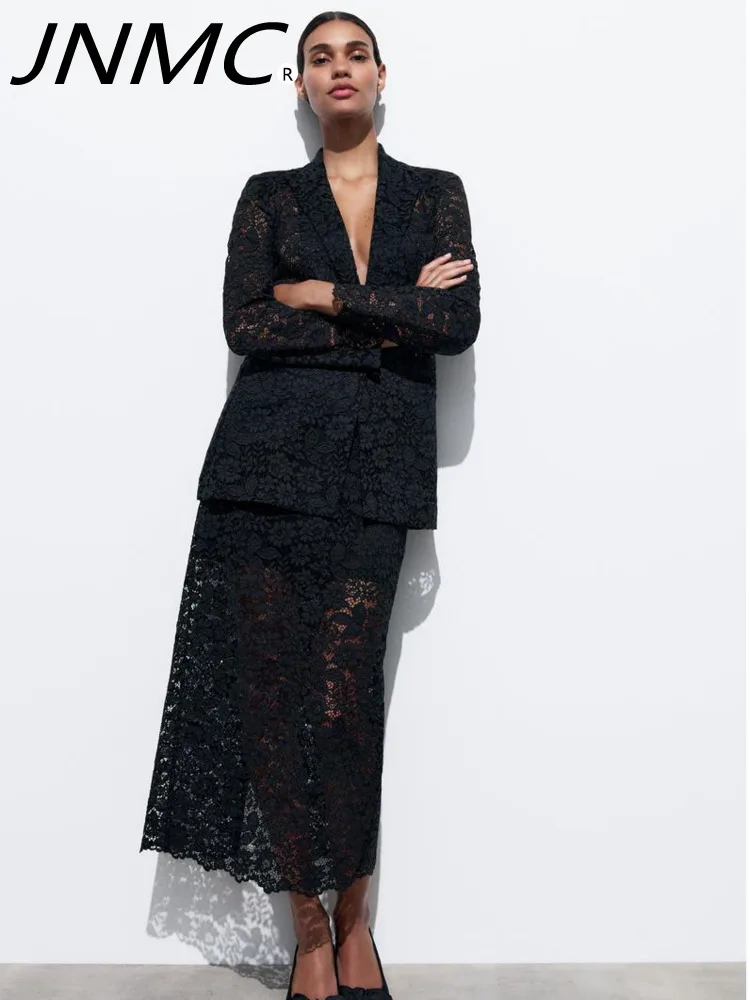 

JNMC Design Sense Temperament Hollowed Out Lace Suit Jacket Casual High Waisted Skirt For Women Spring Summer 20204 New Item