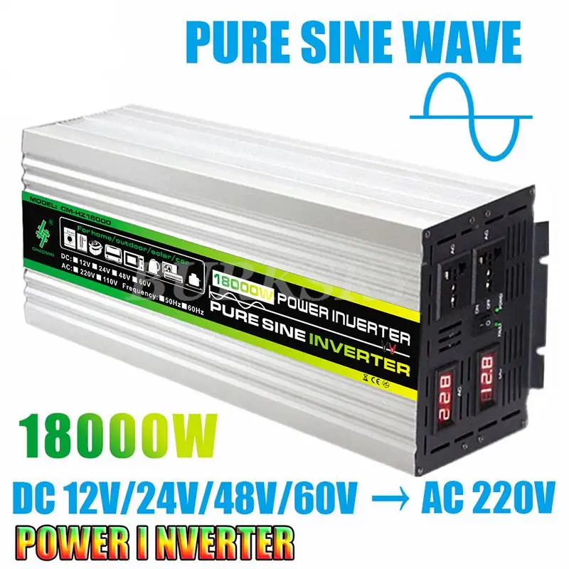 Frequency Converter Pure Sine Wave Power Inverter 18000W DC12V 24V 8V To AC 220V 50hz 60hz Solar Car Inverter Transformer