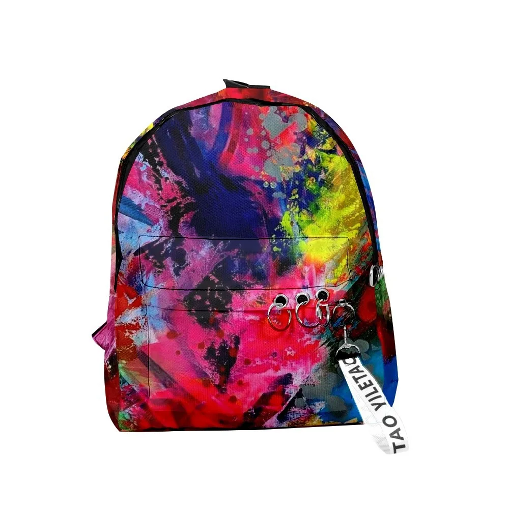 Youthful Tie dye graffiti oil painting School Bags Notebook Backpacks 3D Print Oxford Waterproof Key Chain Small Travel Bags