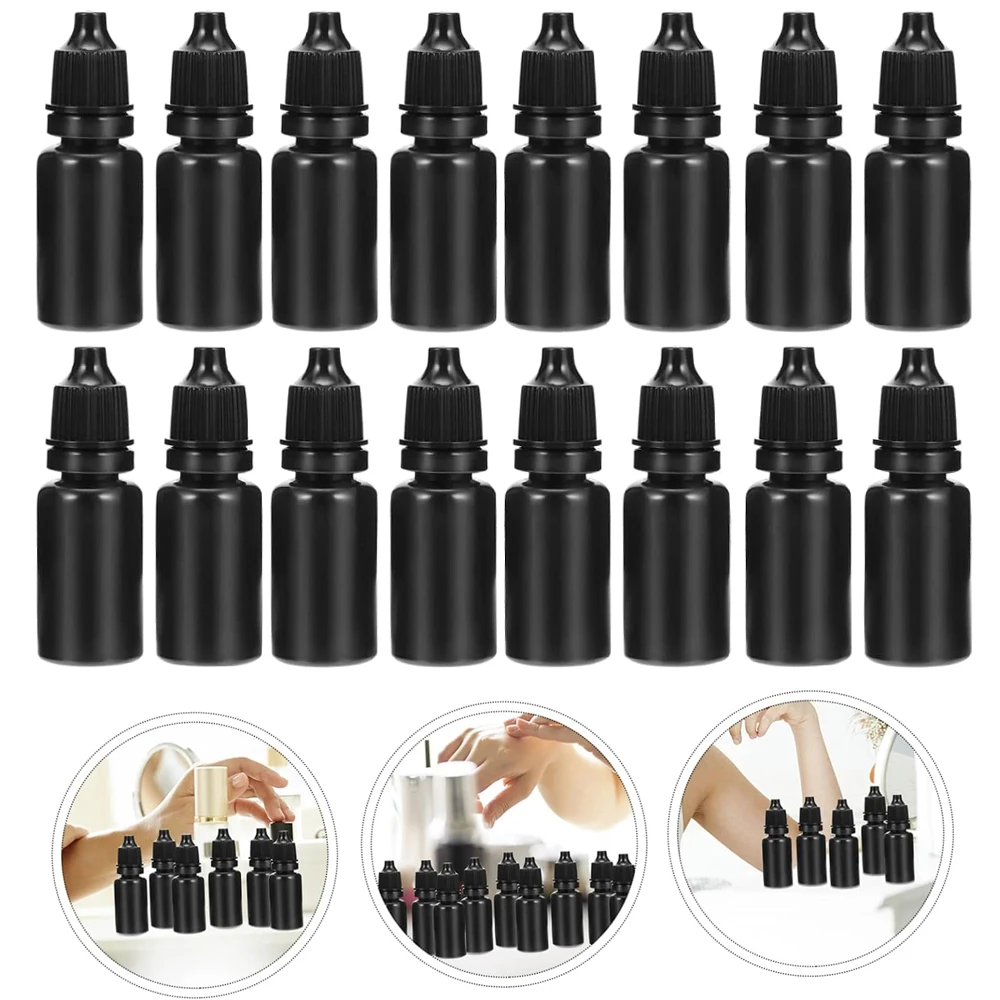 100pcs 5/10ml Black Plastic Bottle Empty Refillable Squeezable Eye Dropper Bottles with Screw Caps for Cosmetic Essential Oil