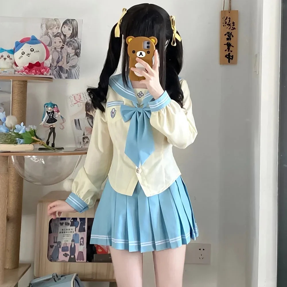 Abito da marinaio giapponese maniche lunghe e corte uniforme scolastica Four Seasons Women Cos Anime Girl autentico abito uniforme Jk blu carino