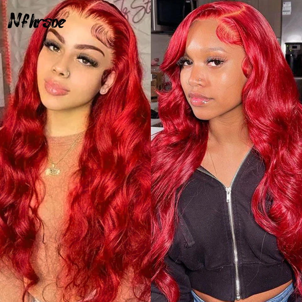 

High Quality Brazilian Colored Human Hair Wig 200 Density Transparent 13x4 Lace Frontal Wigs Cosplay Red Body Wave For Women