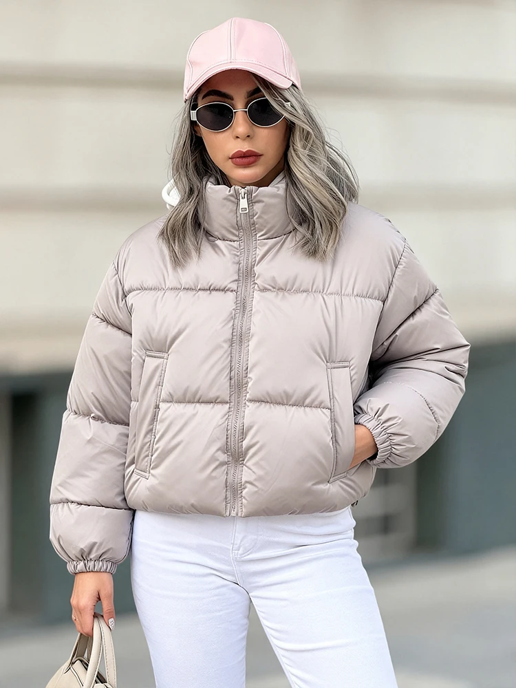 여성 자켓 새로운 하이 칼라 코튼 패딩 자켓 두꺼운 따뜻한 짧은 파카 코트 여성용 겨울 자켓 캐주얼 겉옷