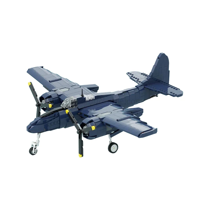 MOC F7F Tigercat Twin Engine Fighter Building Blocks WW2 Naval Heavy Aircraft Model DIY Military Plane Bricks Toy Gift Adults