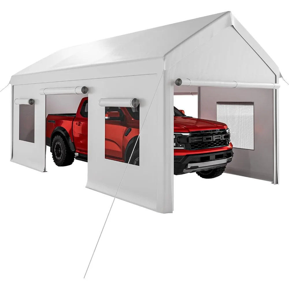 

Carport 10 x 20 FT, Heavy Duty Carport Canopy with Roll Up and Down Mesh Window, Outdoor Portable Garage with Removable Sidewall