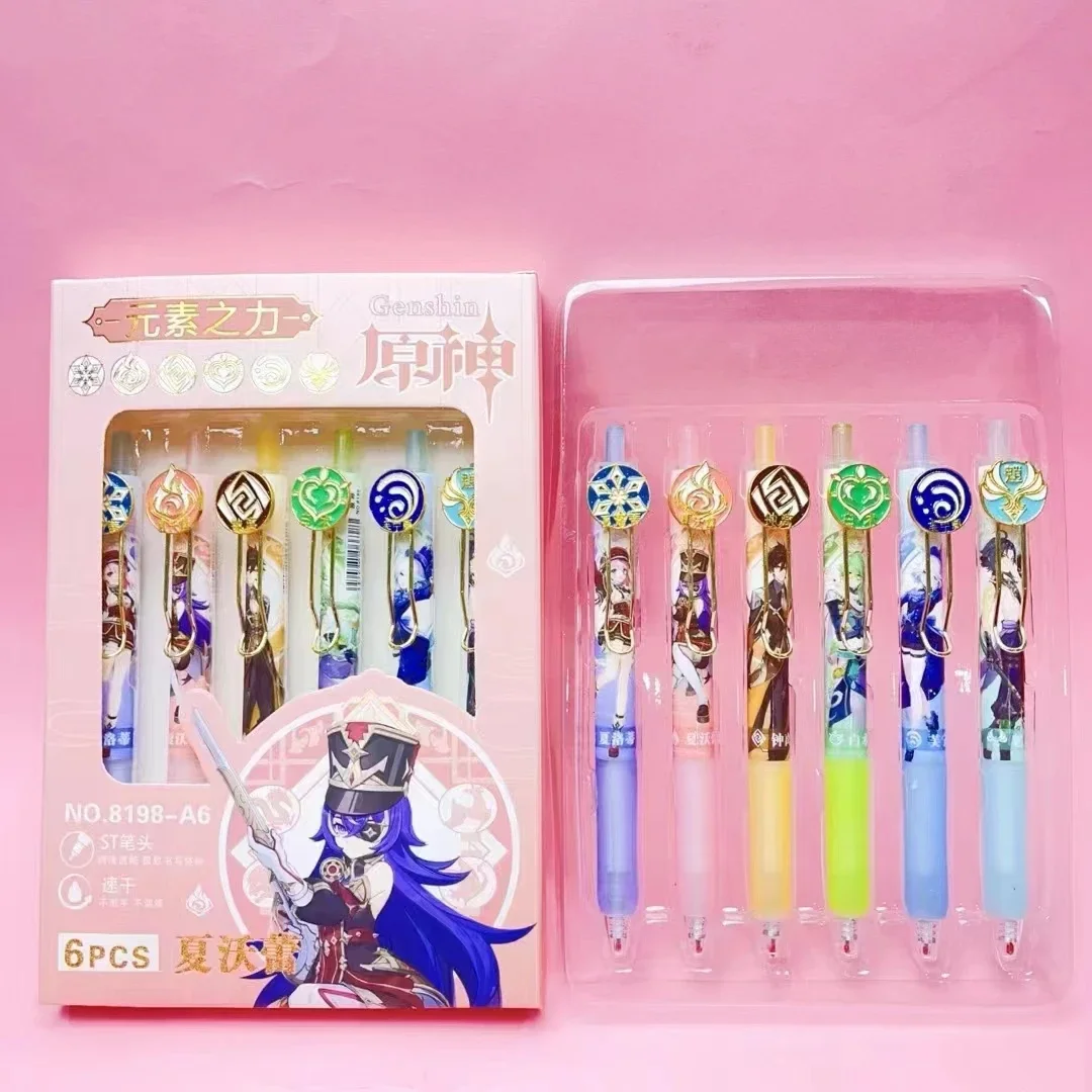 

Game Genshin Impact Roller Ball Pen Cartoon Stationery Focalors Furina Xiao Baizhu Charlotte Zhongli Chevreuse Black ink Gel pen