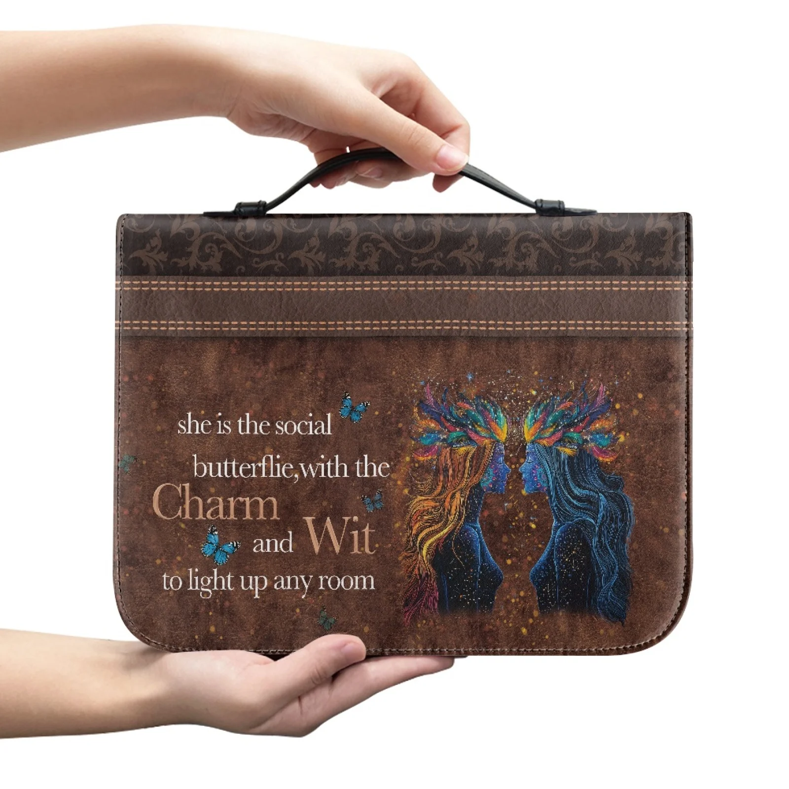 XIXIRIMIDO Butterfly Women Print 2026 Collection Bible Cover PU Leather Portable Bible Bag for Men