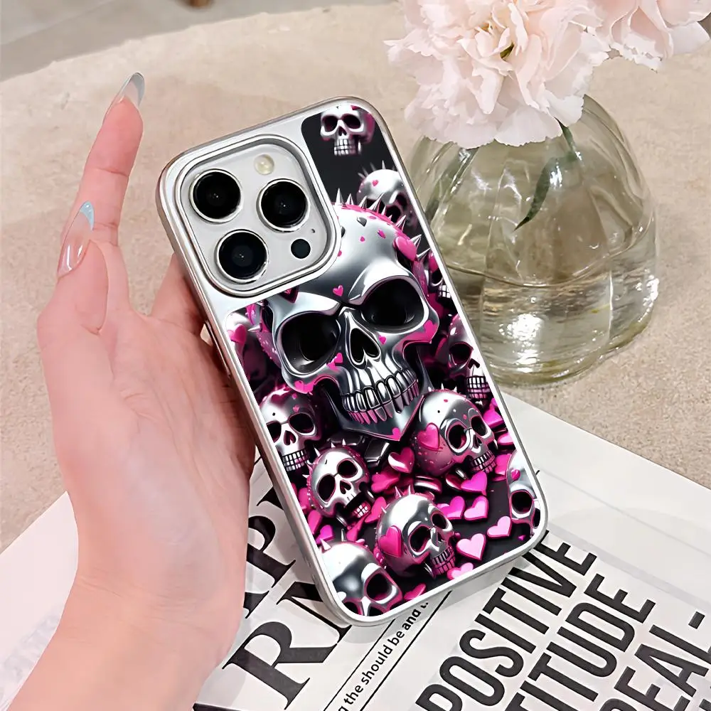 

Silver Skull Mobile Cell Phone Case for iPhone 17 16 15 14 13 12 11 Air Pro Max Plus Silver Plating Colorful Cover Cover Pretty