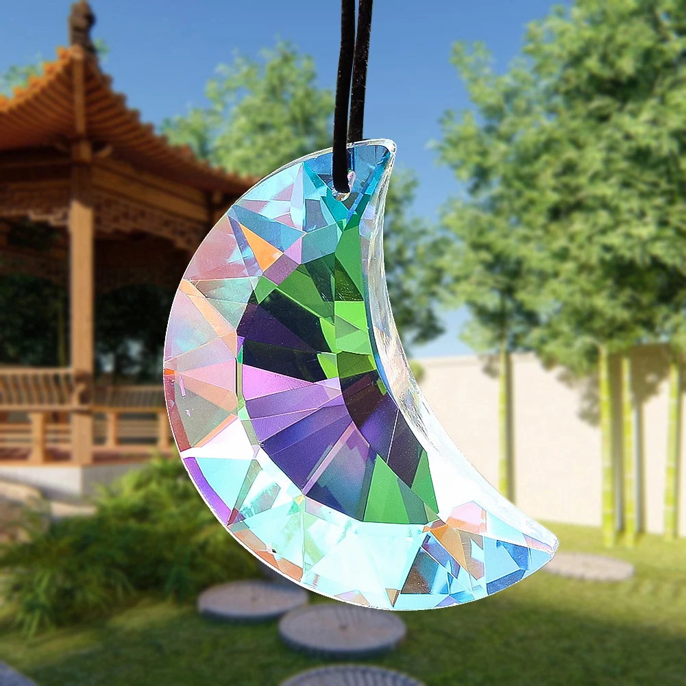 

50mm Faceted Crescent Prism Crystal Glass Pendant Light Shadow Art Garden Suncatcher DIY Party Scene Moon Design Rainbow Decor