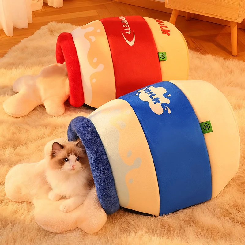

Adorable Milk Bottle Design Cat Sleeping Bag Soft Removable Cushion Winter Warm Luxury Cat House Bed Chat Accessoires Pour Chats