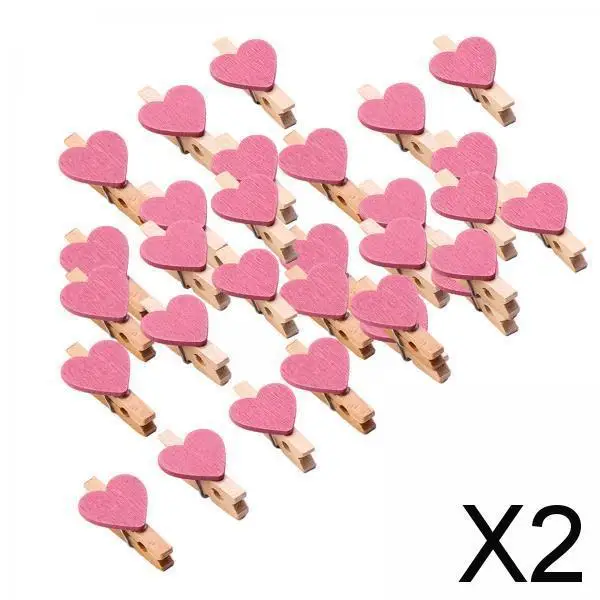 2x30pcs Mini Wooden Clothes Photo Paper Peg Clothespin Craft Clips 30MM Pink