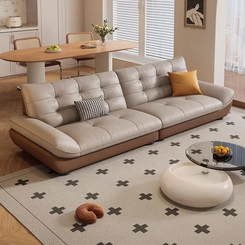 First layer cowhide sofa living room size straight row leather sofa