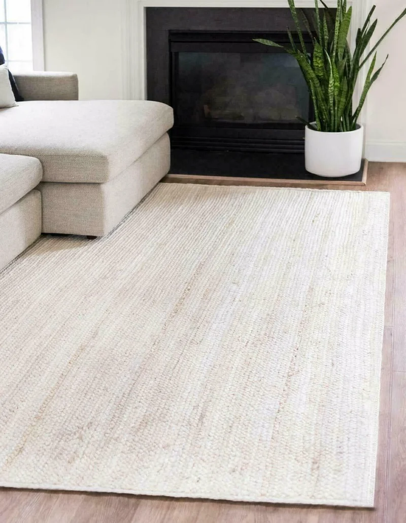 White Rug Handmade Rug 100% Natural Jute Braided Runner Rug Rustic Look Area Rug Carpets for Living Room