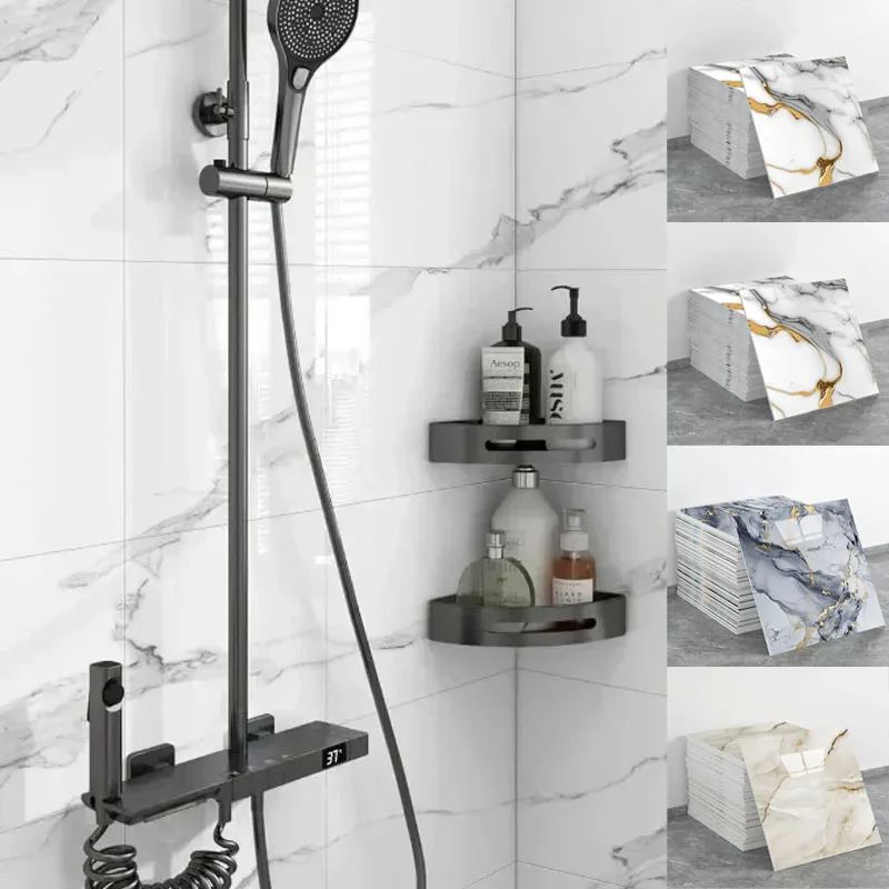 Faux Marble Wall Sticker 3D Self-Adhesive Tile Waterproof Wallpaper Kitchen Backsplash Sticker Gilded Wall Decor