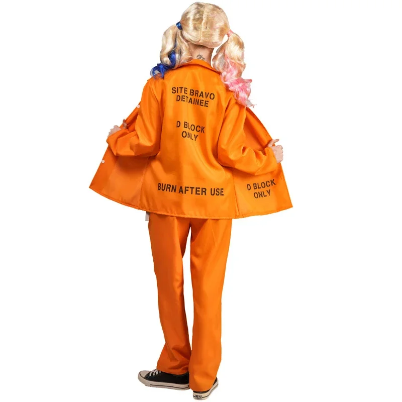 Disfraz de prisionero americano para hombre y mujer, mono, Tops, pantalones, uniforme de prisión naranja para adultos, disfraz de Halloween