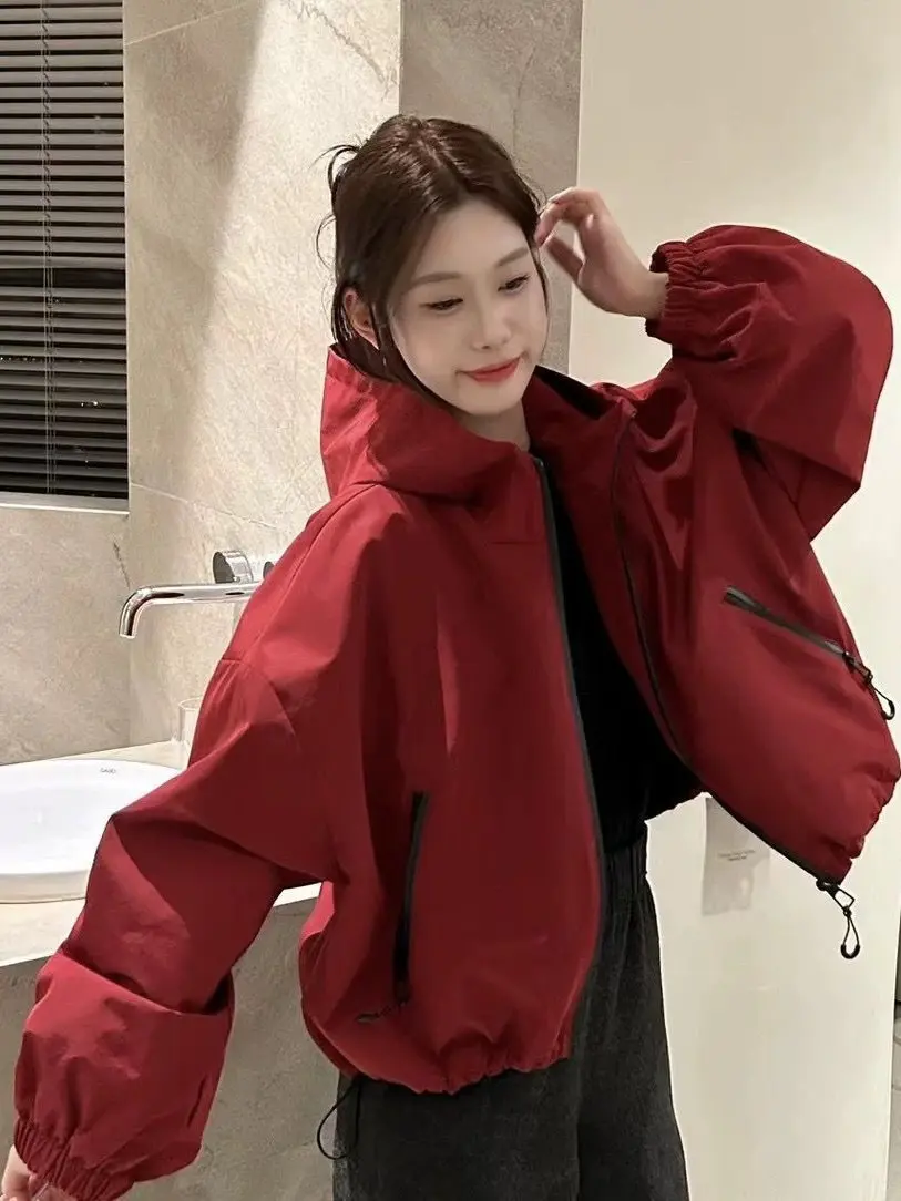 

Женская повседневная свободная куртка с капюшоном, модная осенне-зимняя новинка, полиэфирная ткань, ветрозащитный подол с завязками