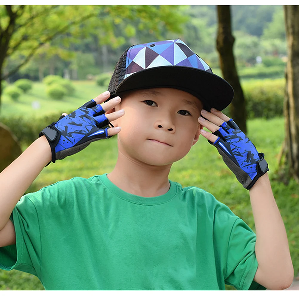 

Racing Car Half-finger Shockproof Gloves Child for Kids Light Blue Warm Cycling