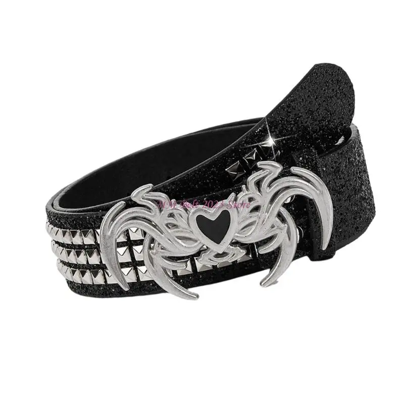 49ME Punk Double Row Belt With Metal Spiders Buckles Soft PU Waiststrap For Adult Jeans And Pants Hiphop Waist Accessories