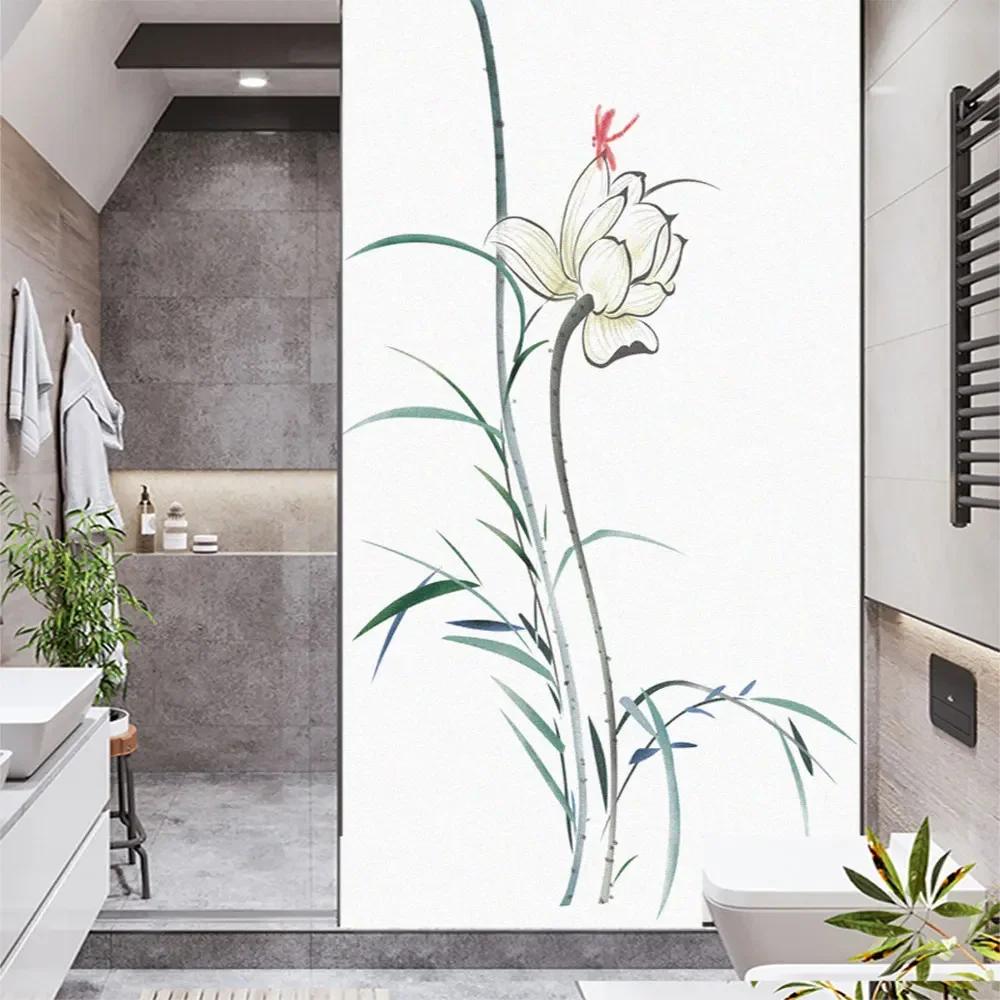 Static Cling Window Film Privacy Lotus Flower Frosted Glass Sticker UV Blocking Heat Control  Window Tint for Homedecor