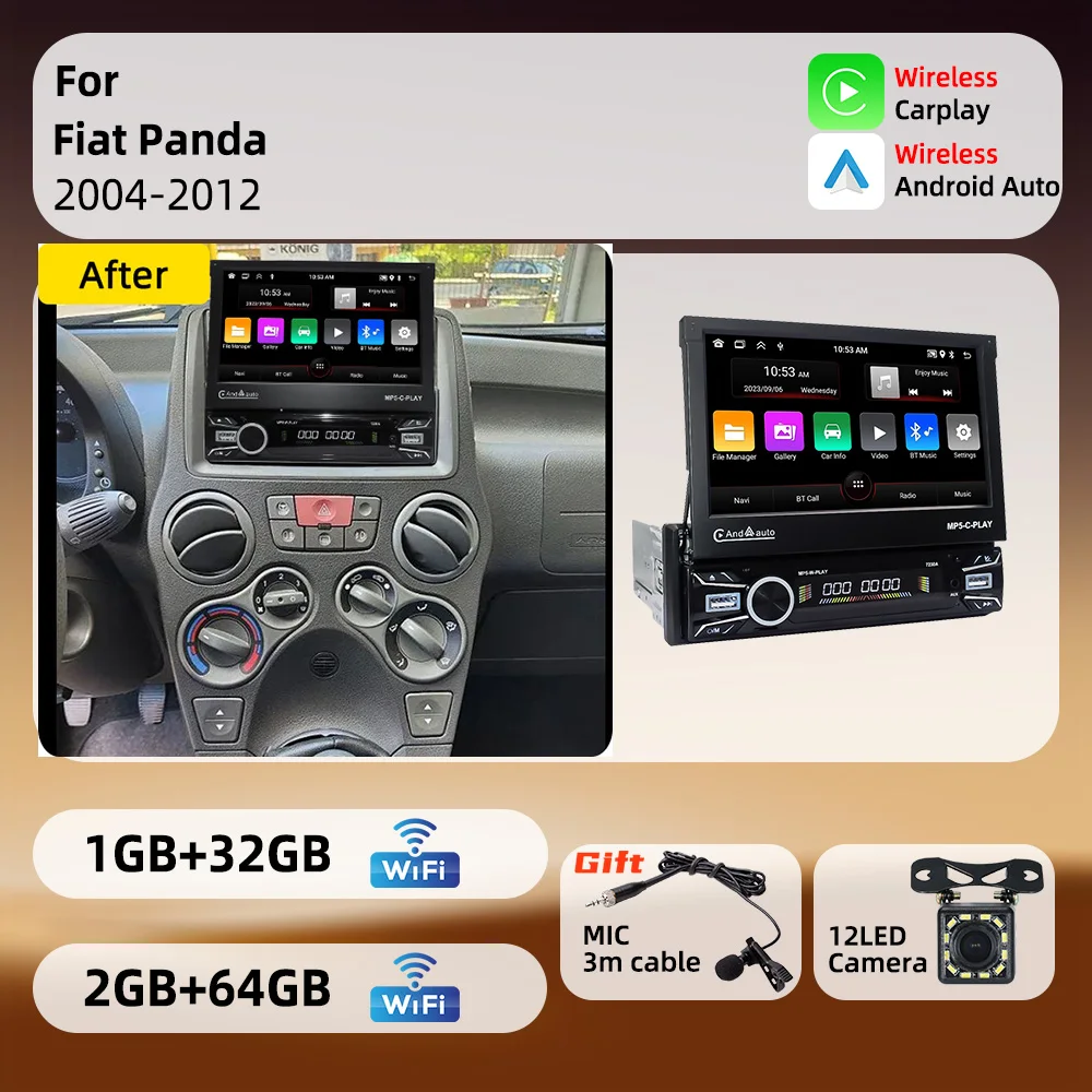 For Fiat Panda 2004-2012 Android 1Din Stereo 7