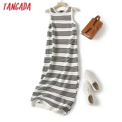 Tangada 2024 Women Jaquard Hollow Sweater Dress Sleeveless Ladies Midi Dress 4C412