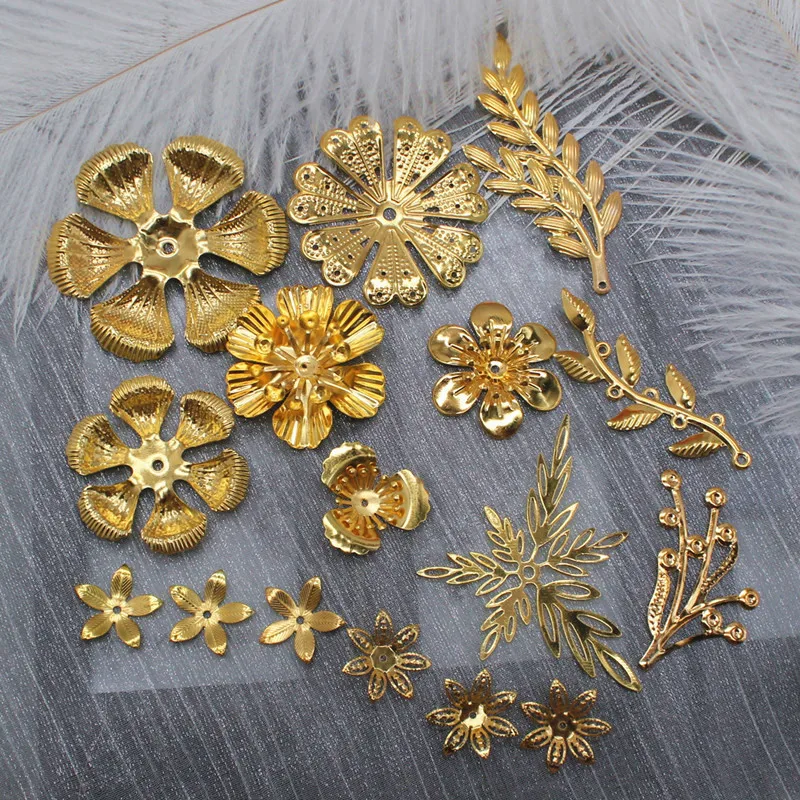 Metal Filigree Fan Decorate Golden Flowers Branches Iron Sheets Material For DIY Halo Crown Handmade Accessories