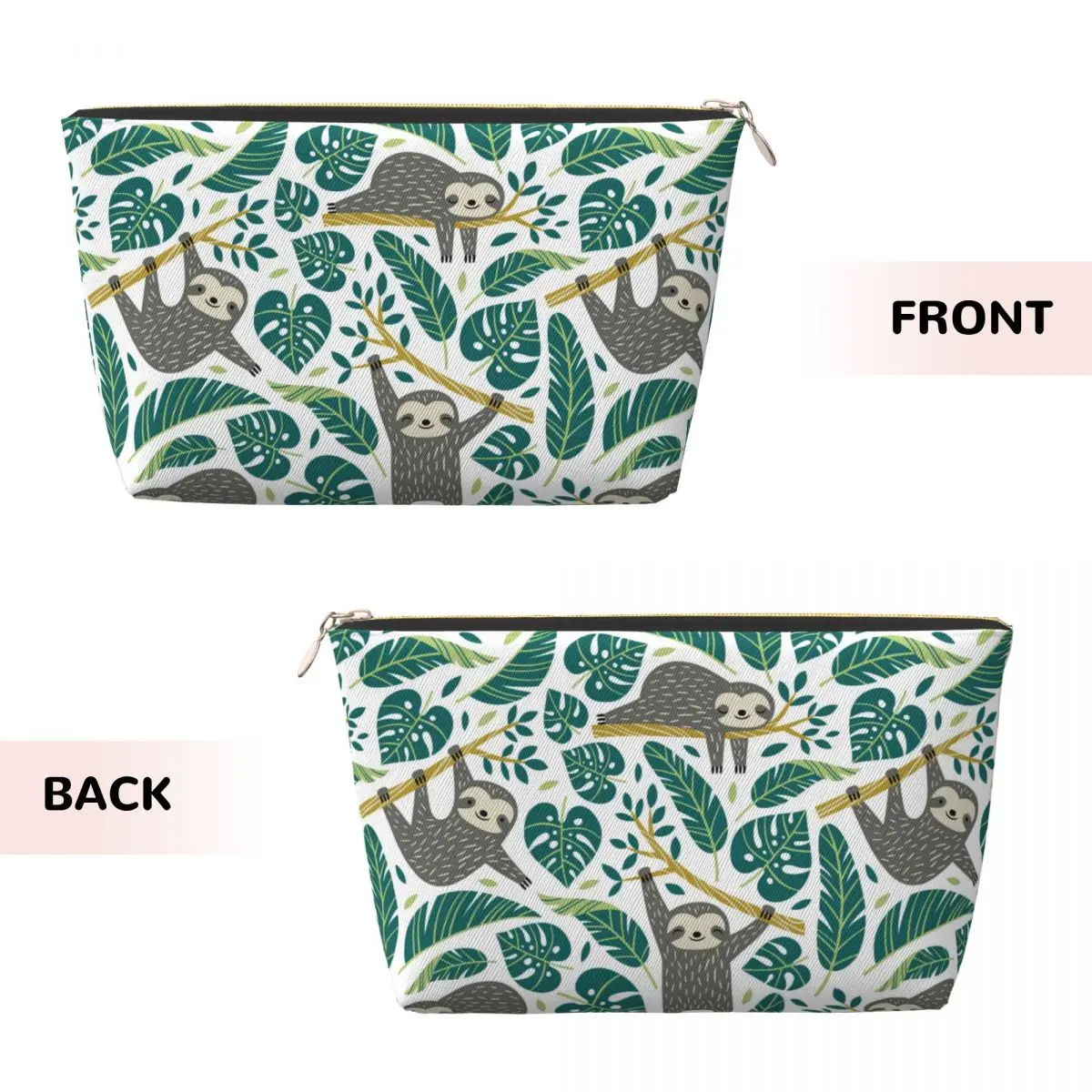 Custom Cute Sloths Tropical Palm Leaves Cosmetic Bag Women Fashion Large Capacity Makeup Case Beauty Storage Toiletry Bags