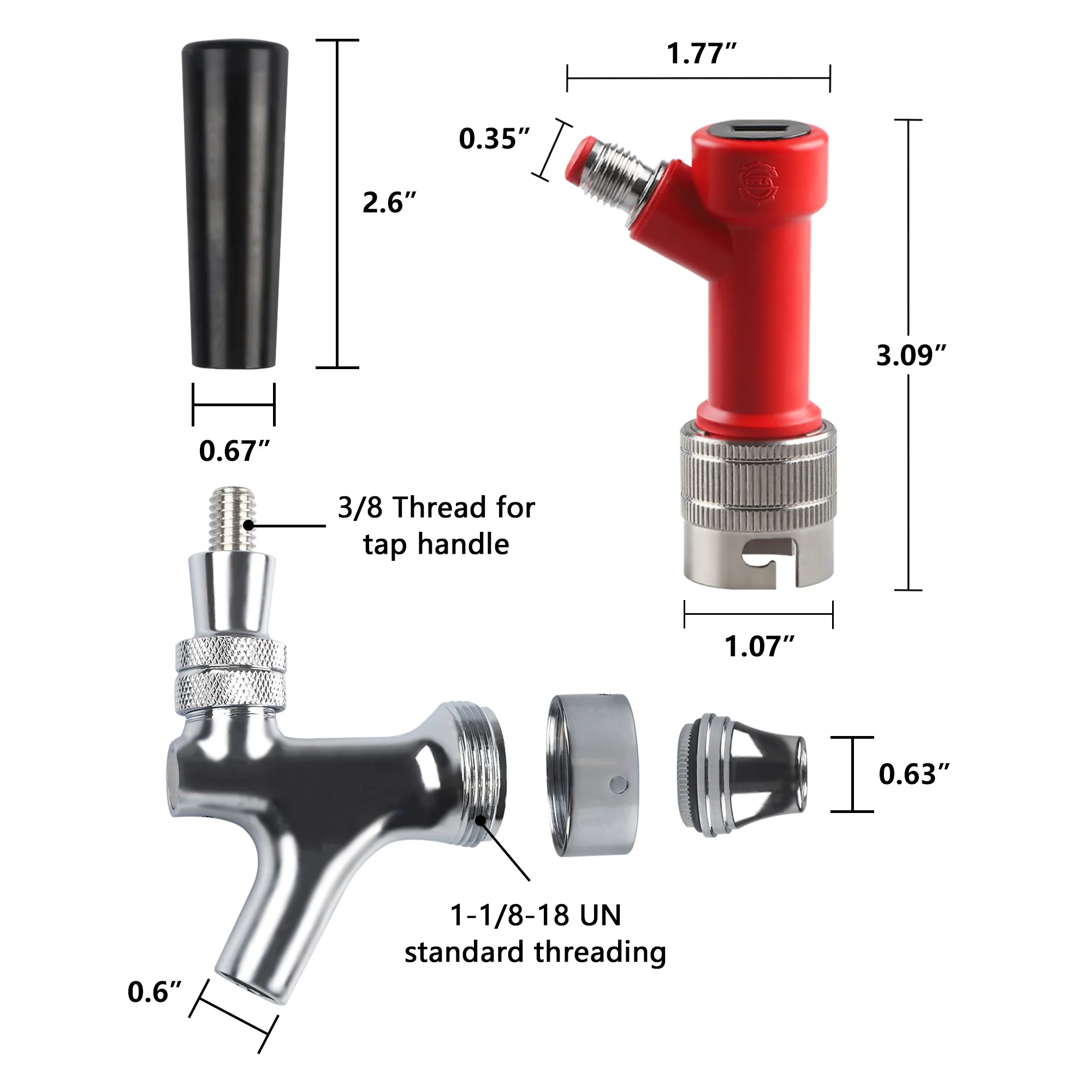 MUGLIO Stainless Steel Stem Beer Keg Tap Faucet with Pin Lock Disconnect Chromed Body Home Bar Beer Dispensing Tap