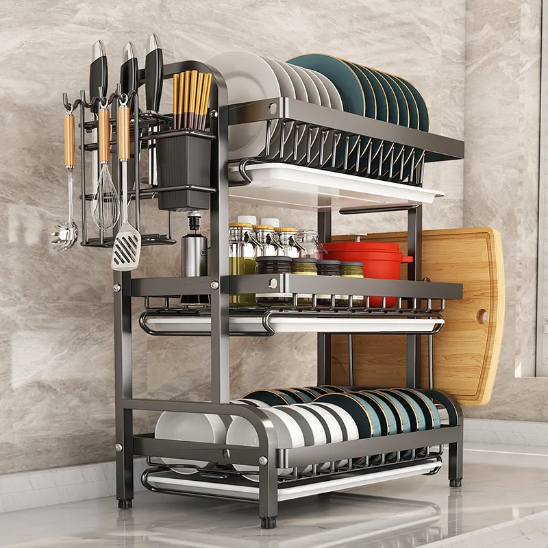Over The Sink Dish Drying Rack, 2/3 Tier Above Sink Dish Drainer Drying Rack with Utensil Holder for Kitchen Counter