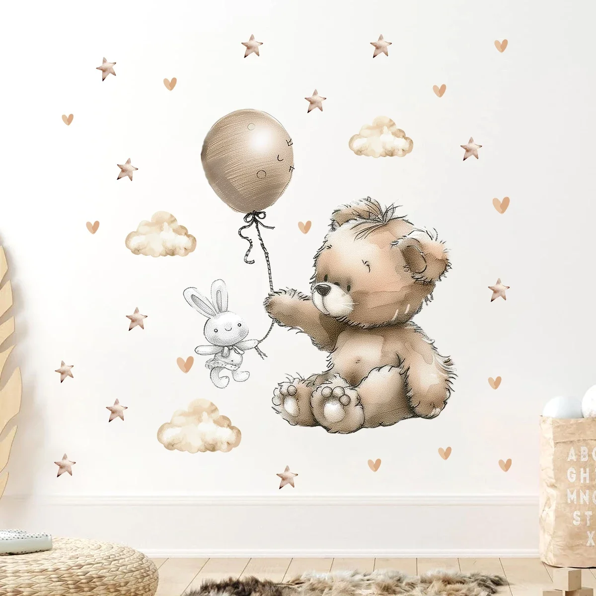 1Pc Star Bear Balloon Furniture Wall Stickers for Baby Room Decor Kids Room Bedroom Decoration Wall Art Living Room Wall Decals