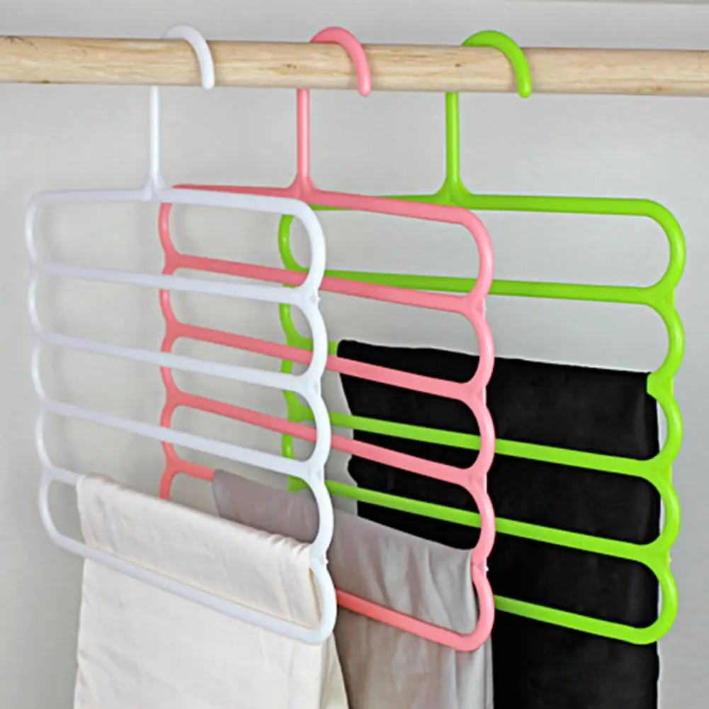 5 Layers Multifunctional Pants Hangers Colorful Plastic Non-Slip Space-saving Closet Hangers Closet Storage Artifact