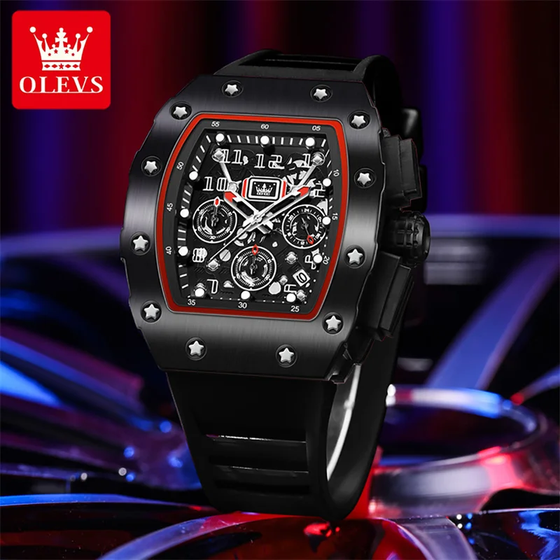 OLEVS Tonneau Shape Dial Men Luxury Brand Watch Calendar orologi impermeabili luminosi orologio da polso al quarzo da uomo Homme regalo da uomo