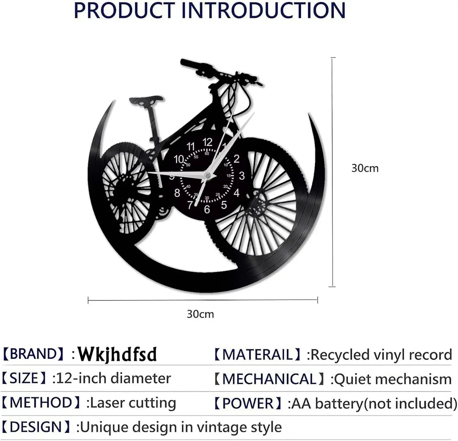 Bicycle Vinyl Record Wall Clock,  Mountain Bike LED Light Watch Gift for Bicycle Rider , Mountain Bike Home Decor Wall Clock