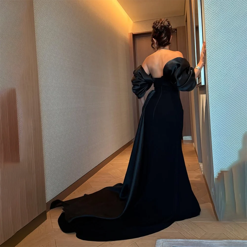 فستان أسود للحفلات الراقصة بدون أكتاف على شكل حرف v كريستال حورية البحر فستان حفلات شق بدون ظهر ثنيات من الساتان سويب تراين فستان سهرة مخصص #5