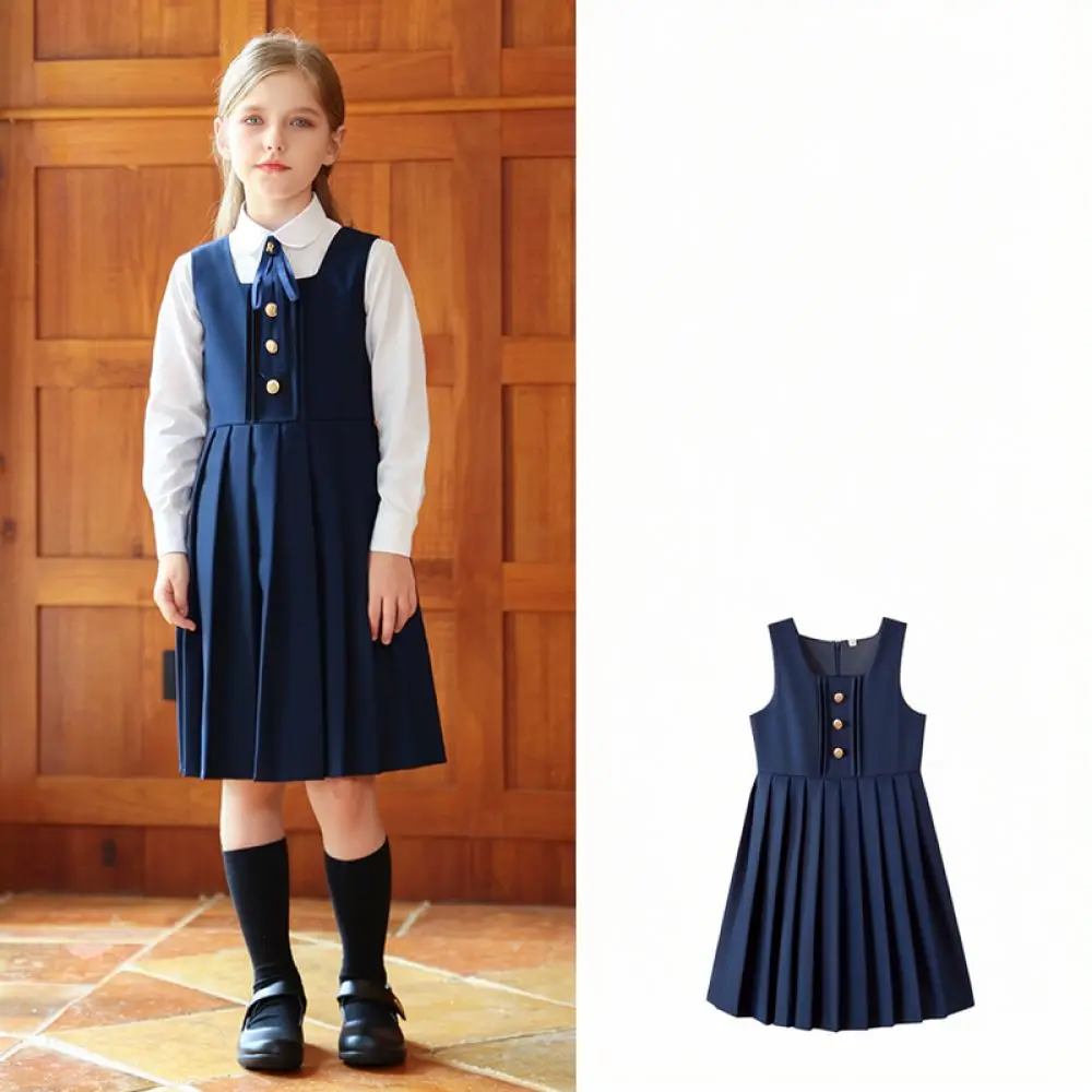 Children School Uniform Set Long Sleeve Shirt With Vest British Style Boys Girls Performance Outfit Daily Wear