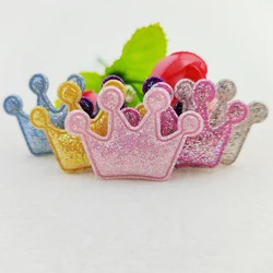 100Pcs 4*2.8CM Shiny Crown Padded Appliques For Clothes Hat Sewing Supplies DIY Headwear Hair Clip Bow Decor Patches