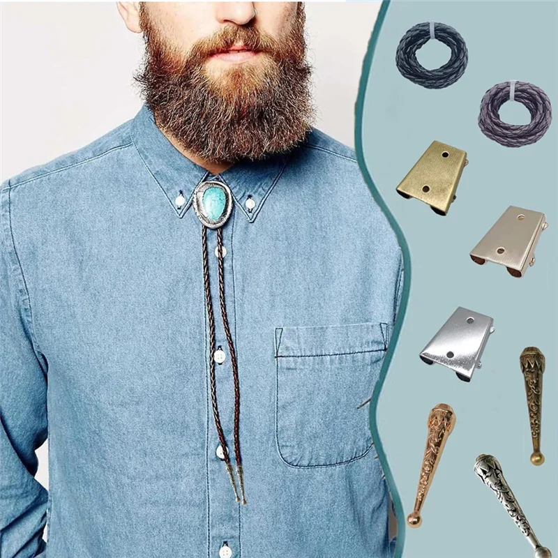 

A83F-3 Sets Bolo Tie Making Kit Bolo Tie Tips Replacement For Making Bolo Knots DIY Craft Purse Clothing