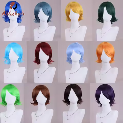 Anime wig Reverse Twist Harajuku wig Short hair Harajin Multi-color short style Heat-resistant fiber synthetic wig (12 inches)