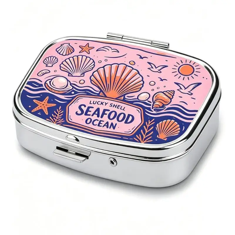 Vintage Sardines Metal Pill Box 2 Compartment Cute Fish Design Portable Pocket Sized Medicine Organizer for Purse Backpack