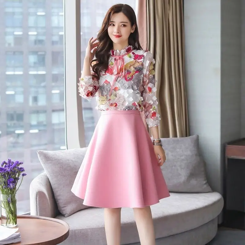 Vintage Printed Patchwork Chiffon Dress Thickened High Wool Long Jacket Windbreaker Two Piece Elegant Women\'s Pants Set Outfits
