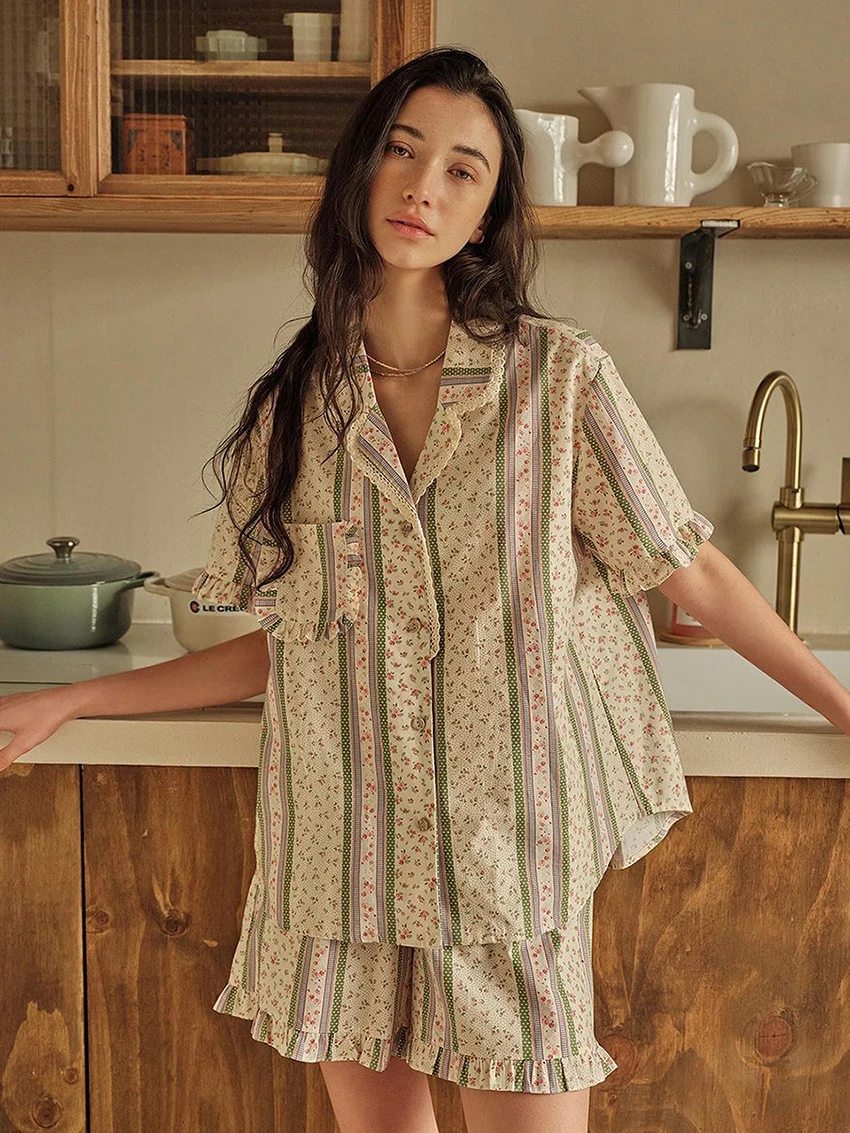 

Marthaqiqiqi женская ночная рубашка с принтом, ночные рубашки с короткими рукавами, сексуальные пижамы с отложным воротником, шорты, свободный женский пижамный комплект