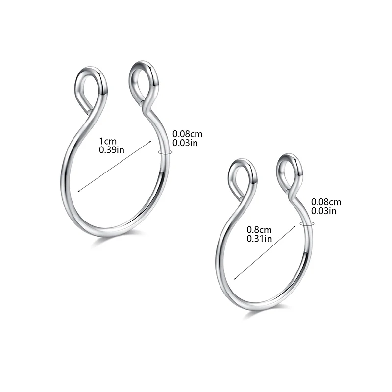 2 Sizes U-Shaped Fake Nose Ring - Stainless Steel Non Piercing Septum Hoop, Clip-On Nose Jewelry for Women Men