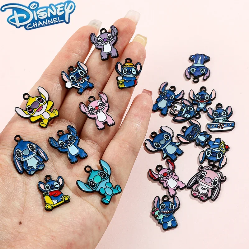 Disney Stitch Anime Cartoon New Kawaii Pendant Accessories for Kids DIY Necklace Ring Alloy Drop Oil Pendant Accessories Gifts