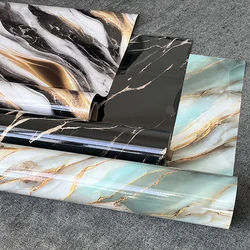 Aluminum Glossy Marble Contact Paper Self-Adhesive Waterproof Oil-Proof Home Kitchen Living Room Background Wall Decor Wallpaper