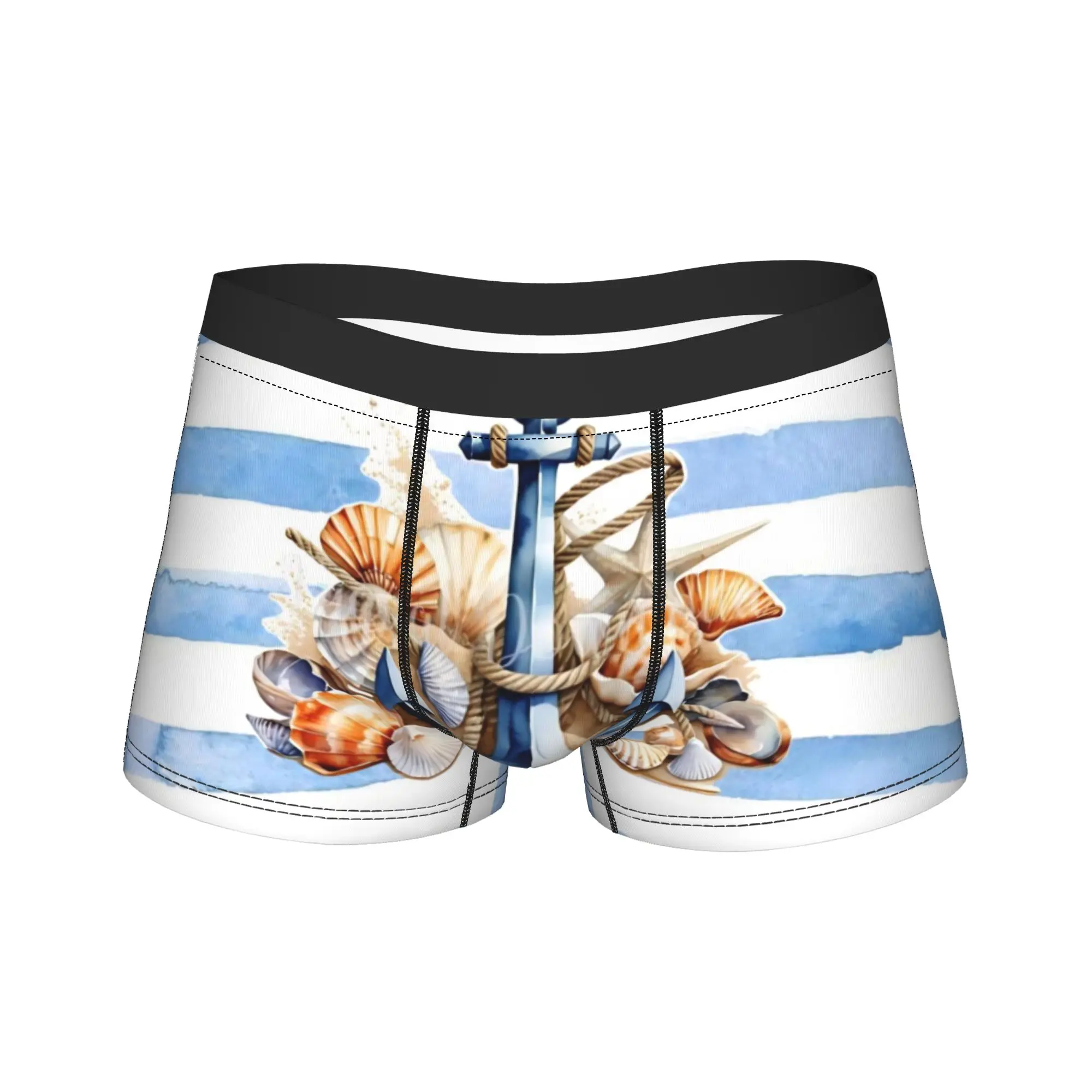 Nautical Anchor Boat Boxershorts  Pouch Underwear High Quality Print Boxer Brief Novelty Male Underpants Big Size