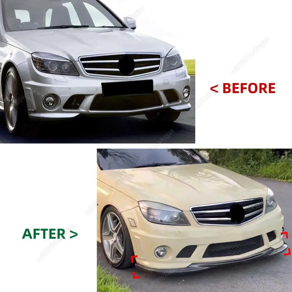 Car Front Chin Bumper Lip Spoiler For Mercedes Benz C-Class C63 AMG W204 2007 To 2010 Pre-LCI Splitter Protector Gloss Black Kit view 2