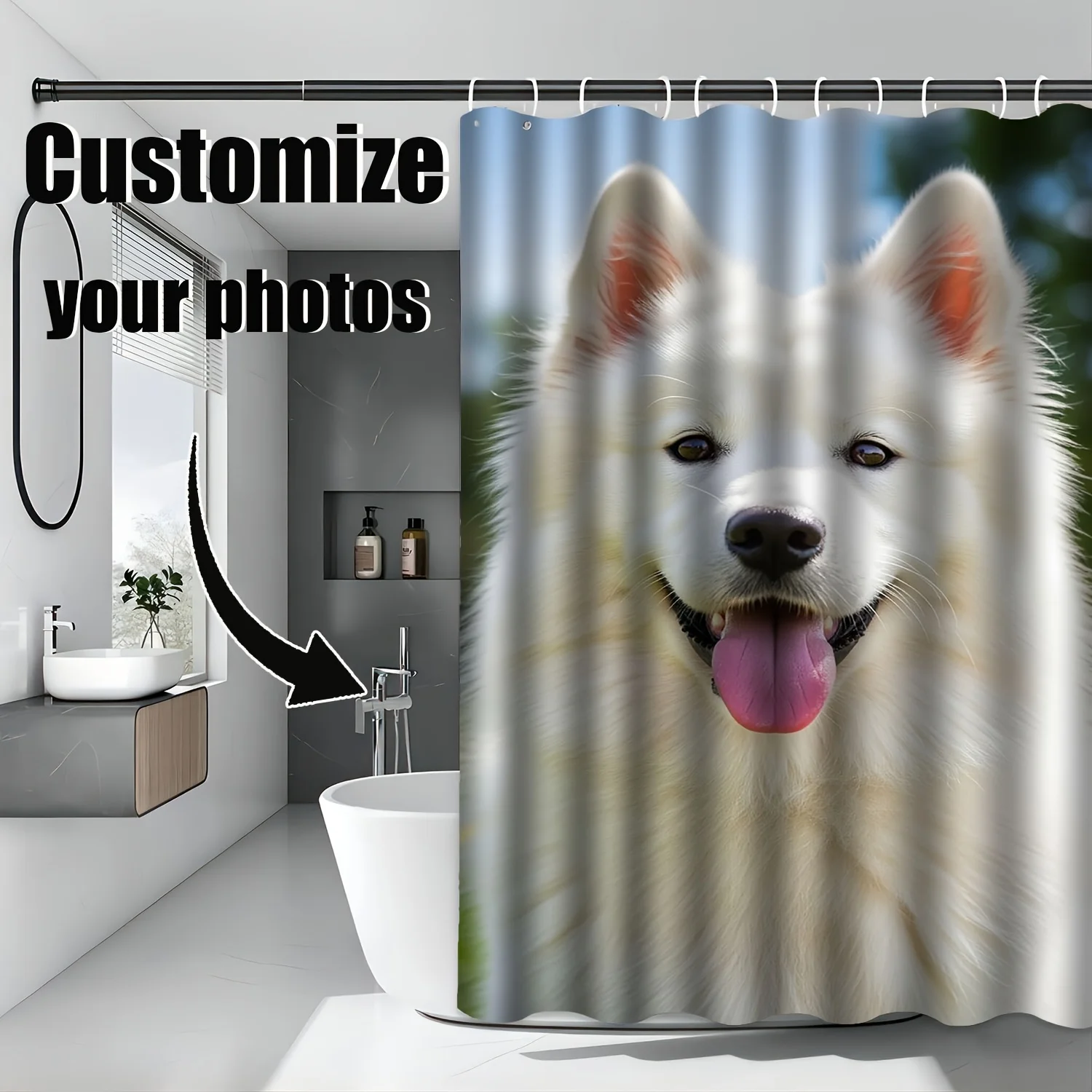 

Customized Shower Curtain Waterproof Mildew Proof Polyester Bath Curtain Personalized Photo Text Bathroom Decor With Hooks Home