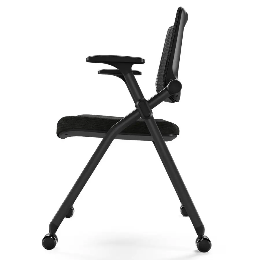 Juego de 2 sillas de oficina plegables con ruedas de PU, respaldo hinchable de malla ergonómica, silla apilable para sala de conferencias, amplificador para invitados de oficina Re