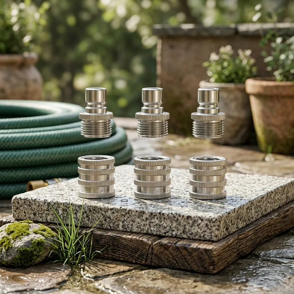 Stainless Steel Quick Connect Garden Hose Adapter Set 3 Pack for 1/2 to 3/4 Inch Hoses Supporting Reliable Water Flow Control